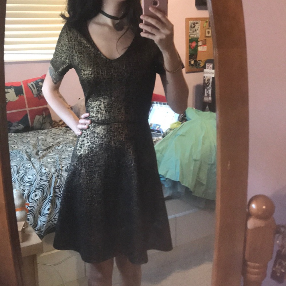 LAST CHANCE Gold glitter Pattern Skater Dress